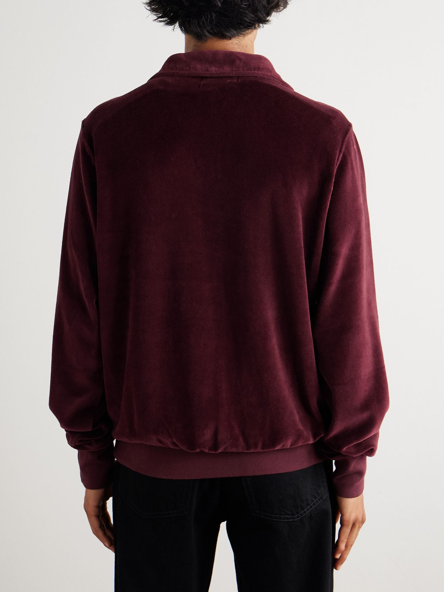 Cotton-Blend Velour Half-Zip Sweatshirt Burgundy - 3