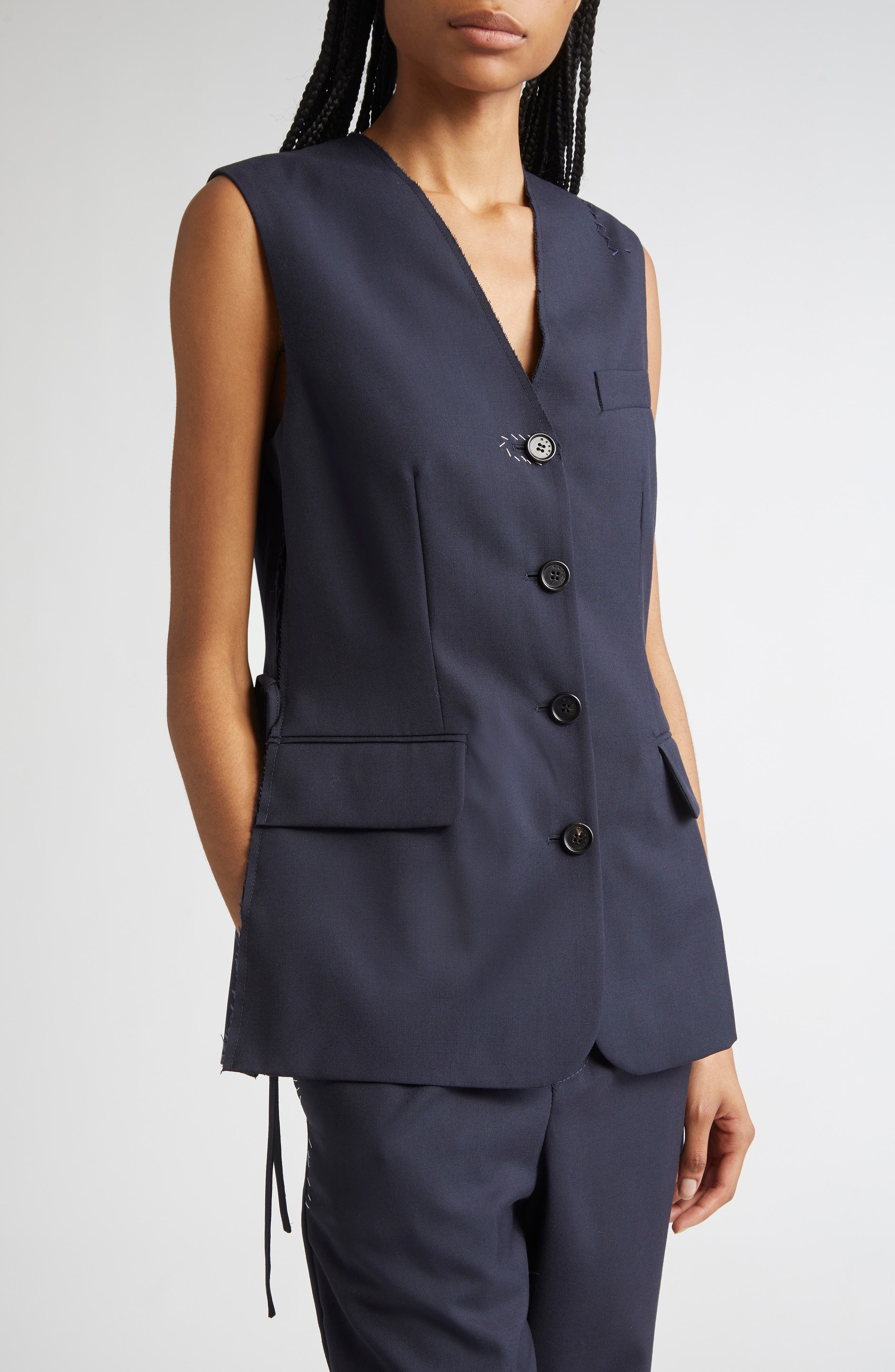 Marni Side Tie Wool Vest in 00B99 Blue Black at Nordstrom - 5