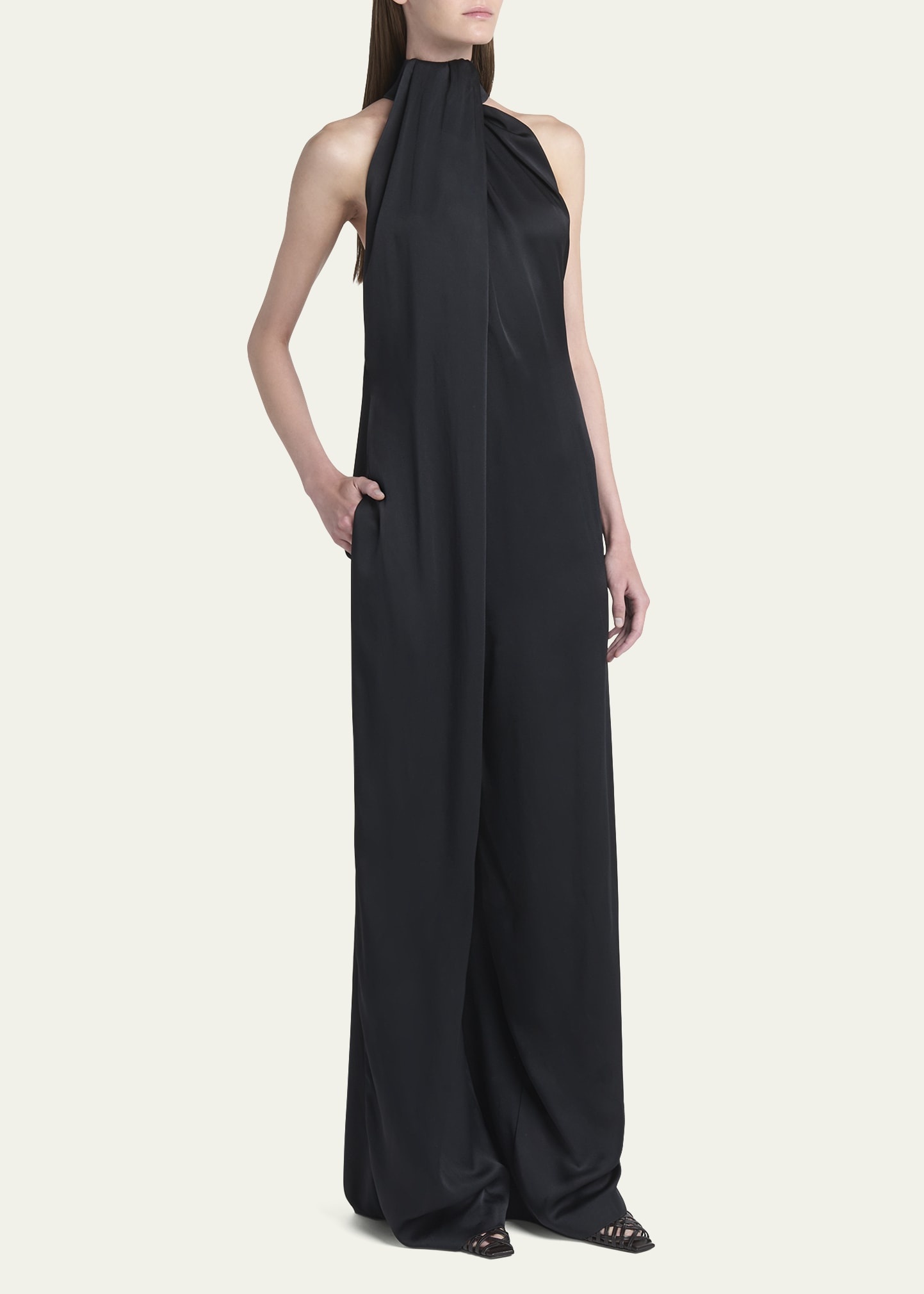 Envers Draped Satin Halterneck Jumpsuit - 4