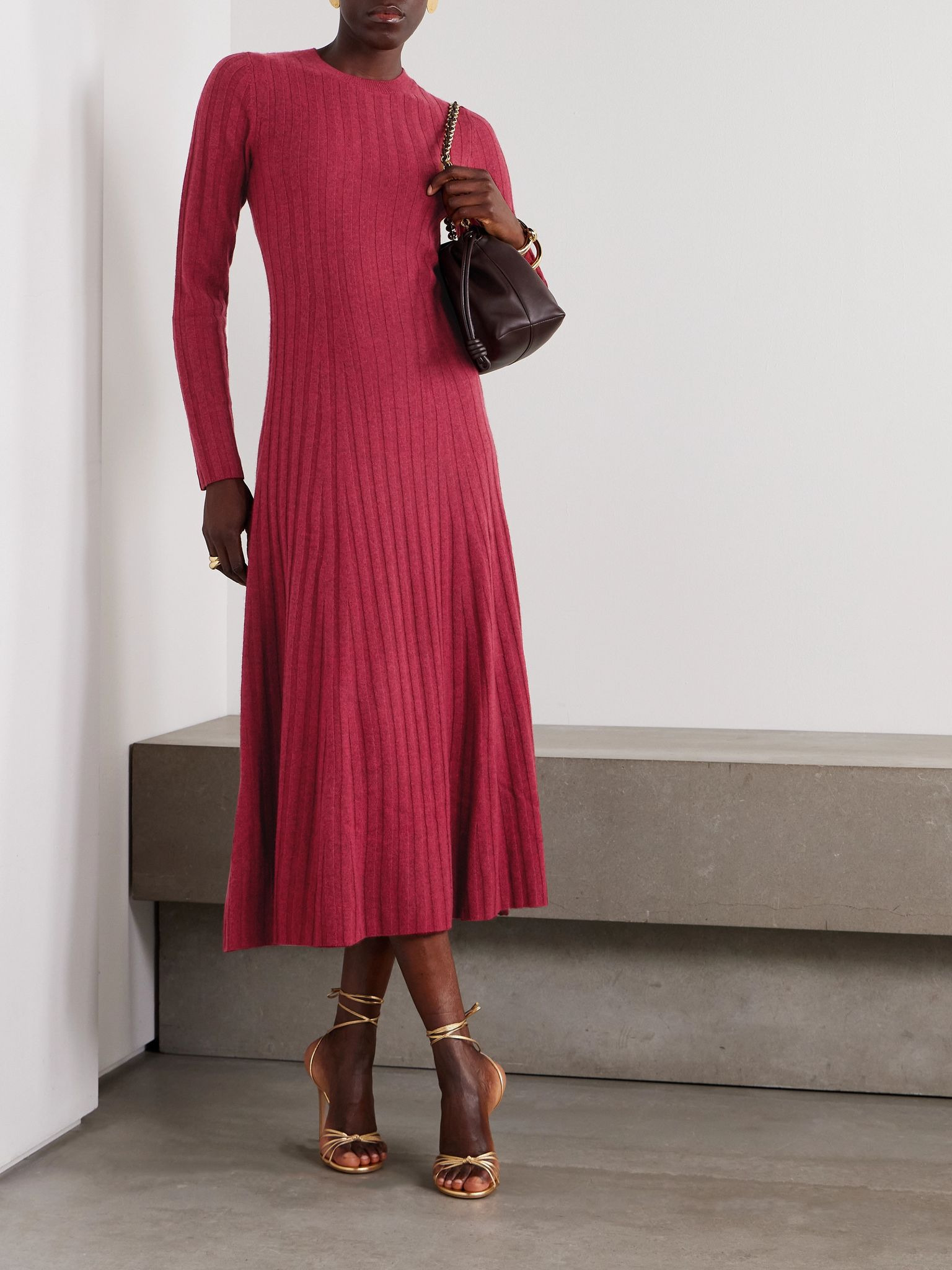 Gia ribbed wool and cashmere-blend maxi dress Burgundy - 2
