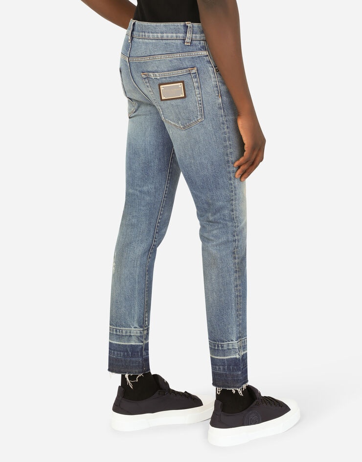 Blue wash skinny stretch jeans with rips - 5