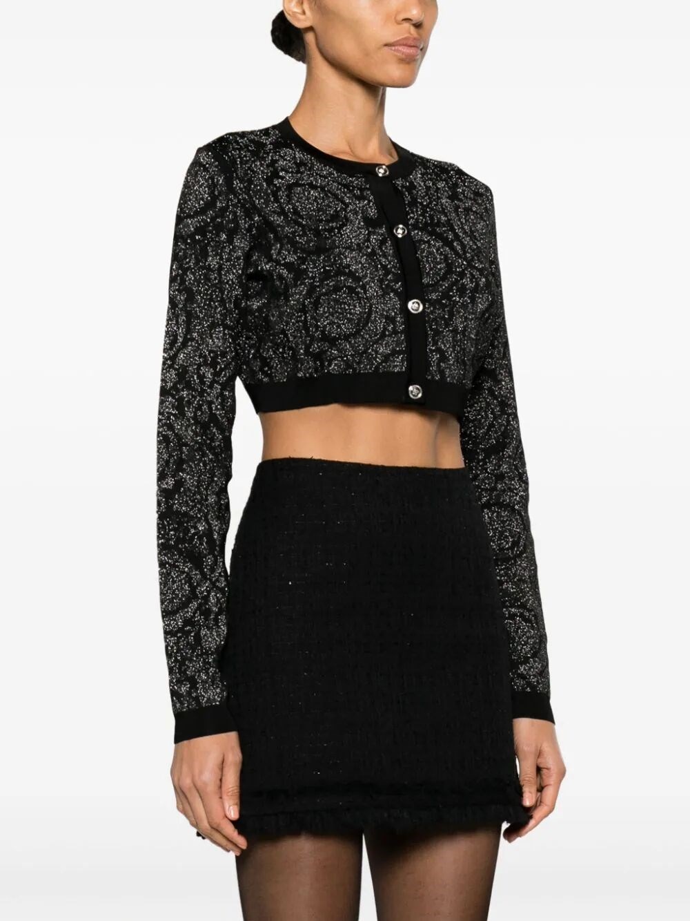 `Barocco Texture` Knit Cropped Cardigan - 4