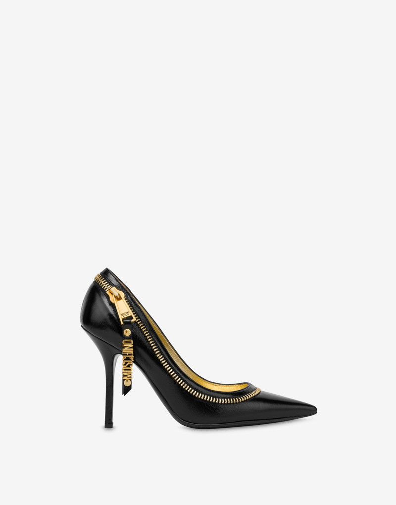 ZIPPER DETAILS SHINY CALFSKIN PUMPS 2