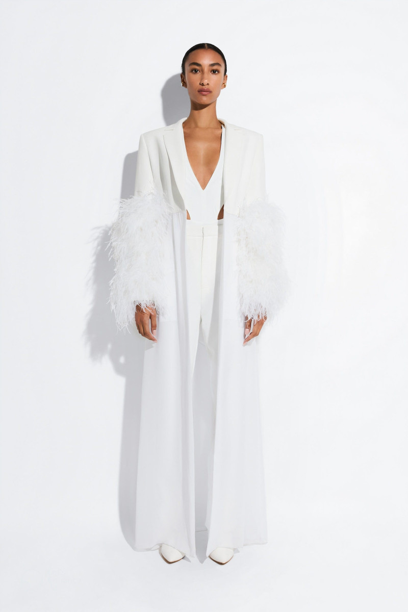 LAPOINTE Matte Crepe Combo Jacket With Feathers outlook