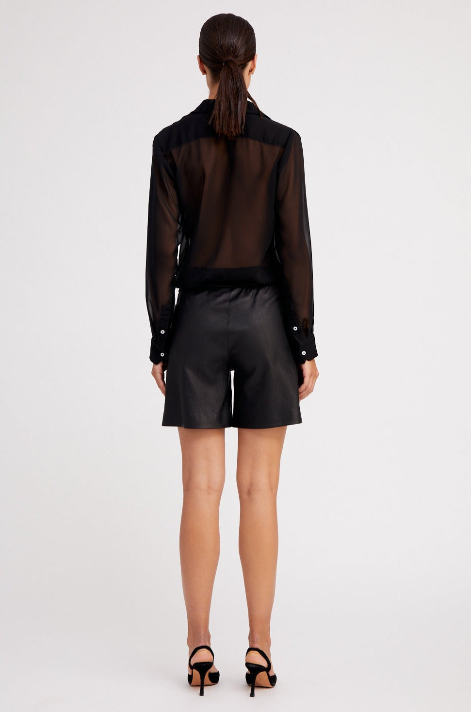 BLACK SILK FITTED BUTTON DOWN - 4