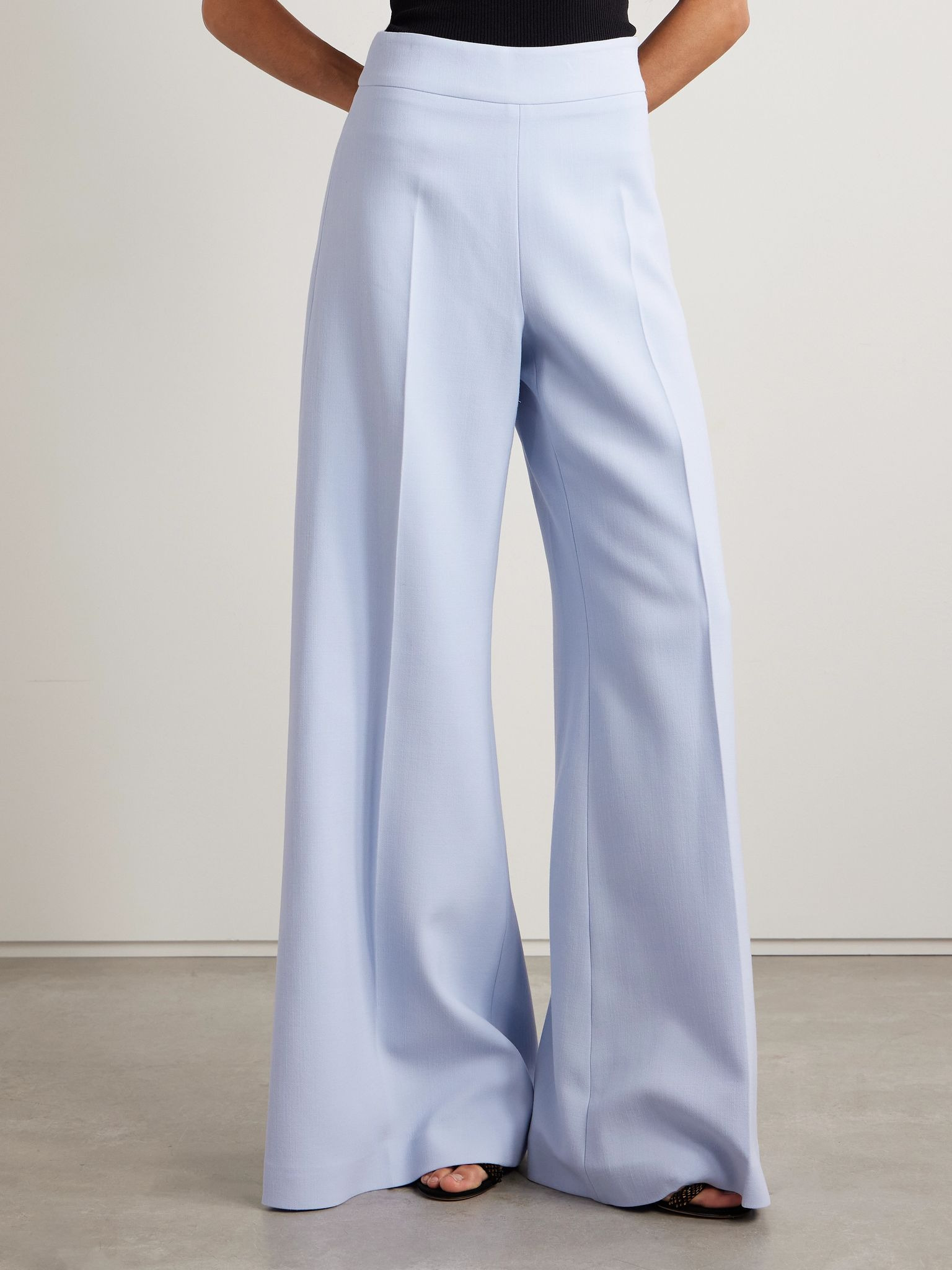 Wool-blend crepe wide-leg pants Blue - 3