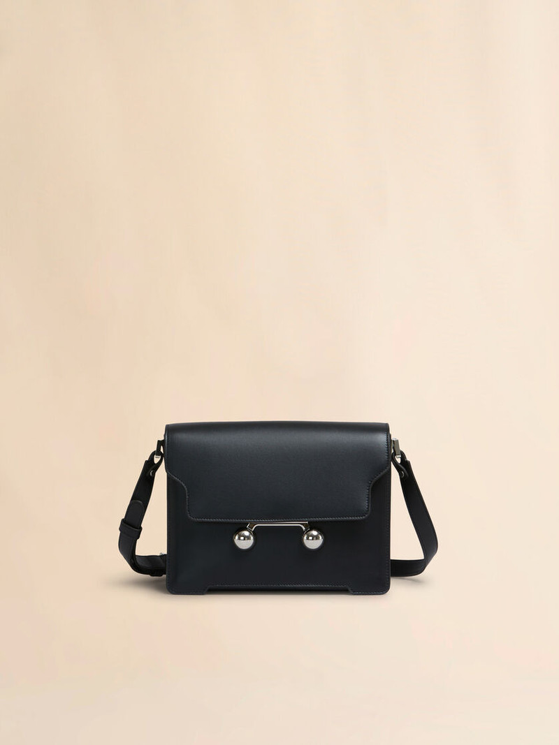 BLACK LEATHER TRUNKAROO MEDIUM SHOULDER BAG 1