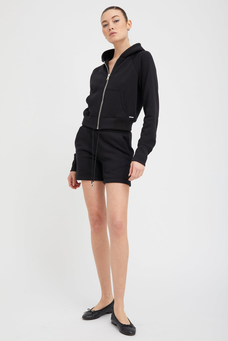 SPRWMN BLACK SHRUNKEN ZIP UP HOODIE outlook
