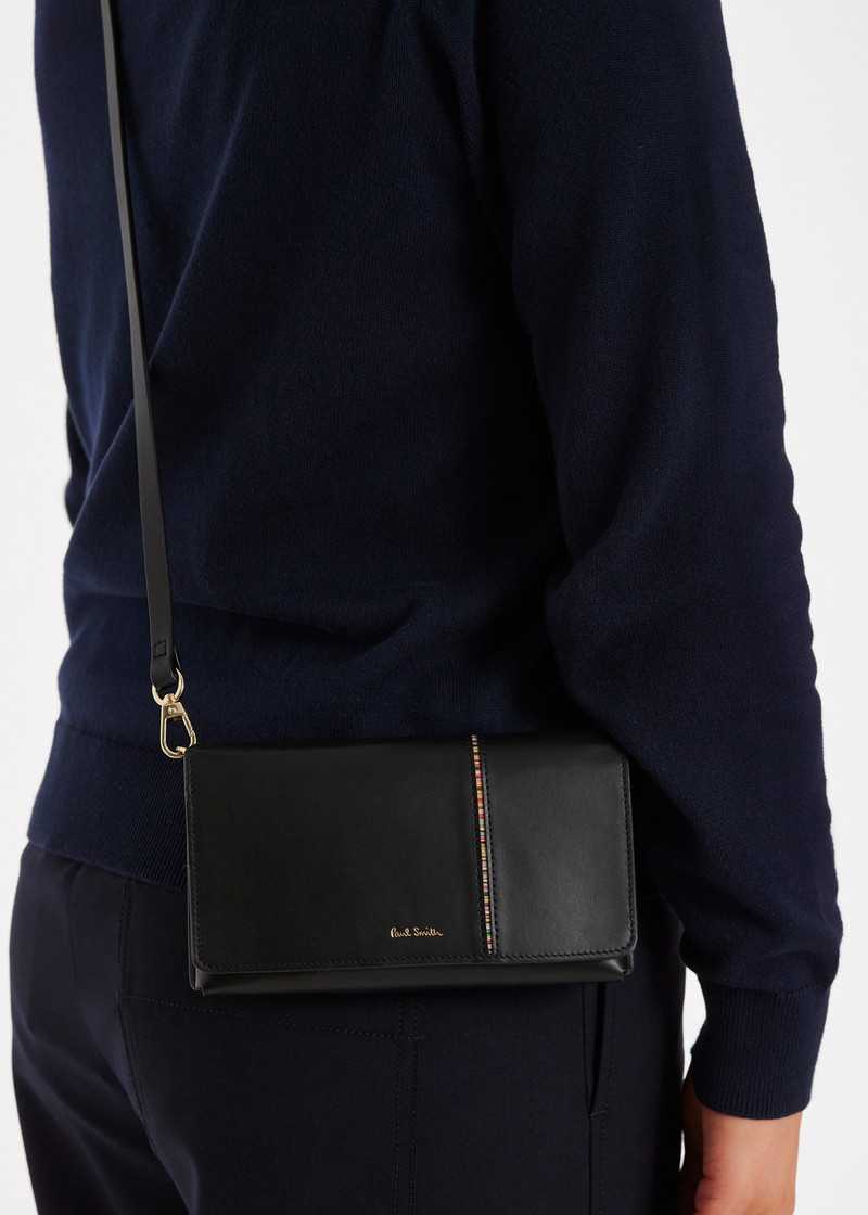 Women's Black Leather 'Signature Stripe' Phone Bag 6