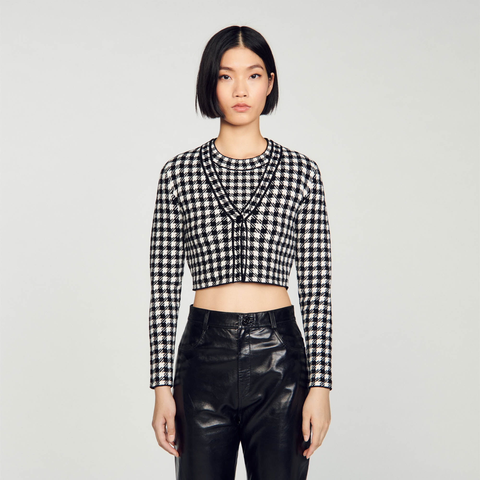 CROPPED GINGHAM KNIT CARDIGAN - 5