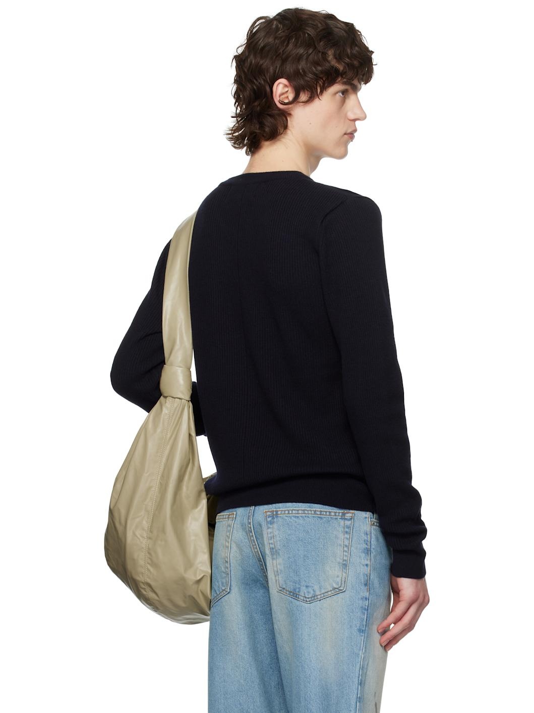 Navy Super Fine Wool Ribbed V-Neck Sweater - 3