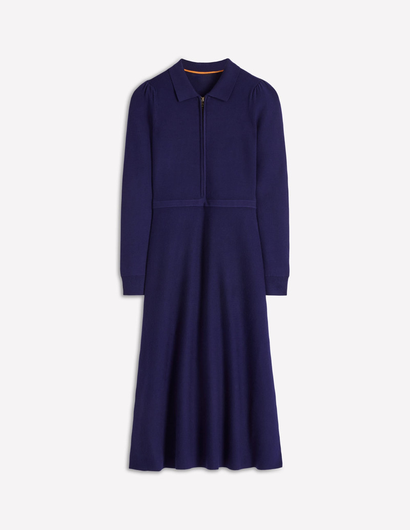 Fiona Zip Front Knitted Dress-Navy - 1