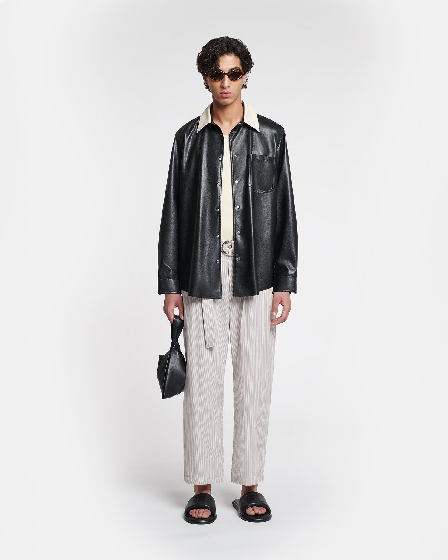 Denim-Trimmed Okobor™ Alt-Leather Shirt - 4