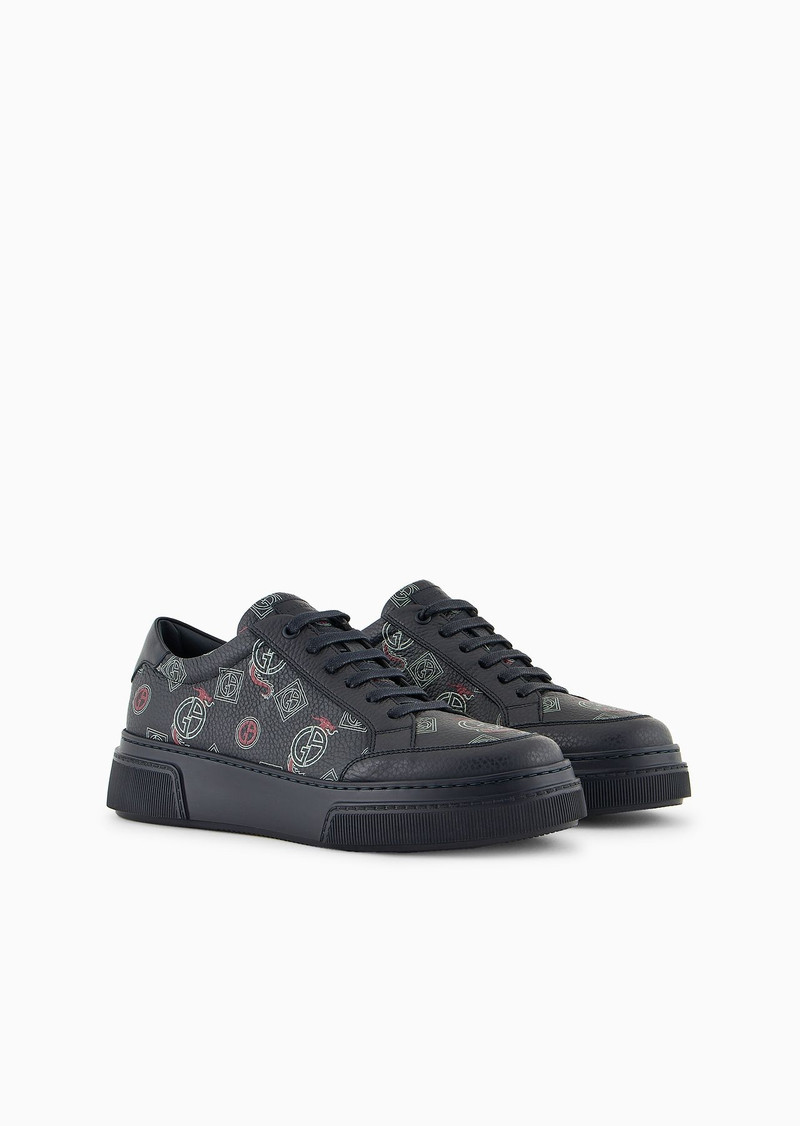 Leather sneakers with all-over logo 2