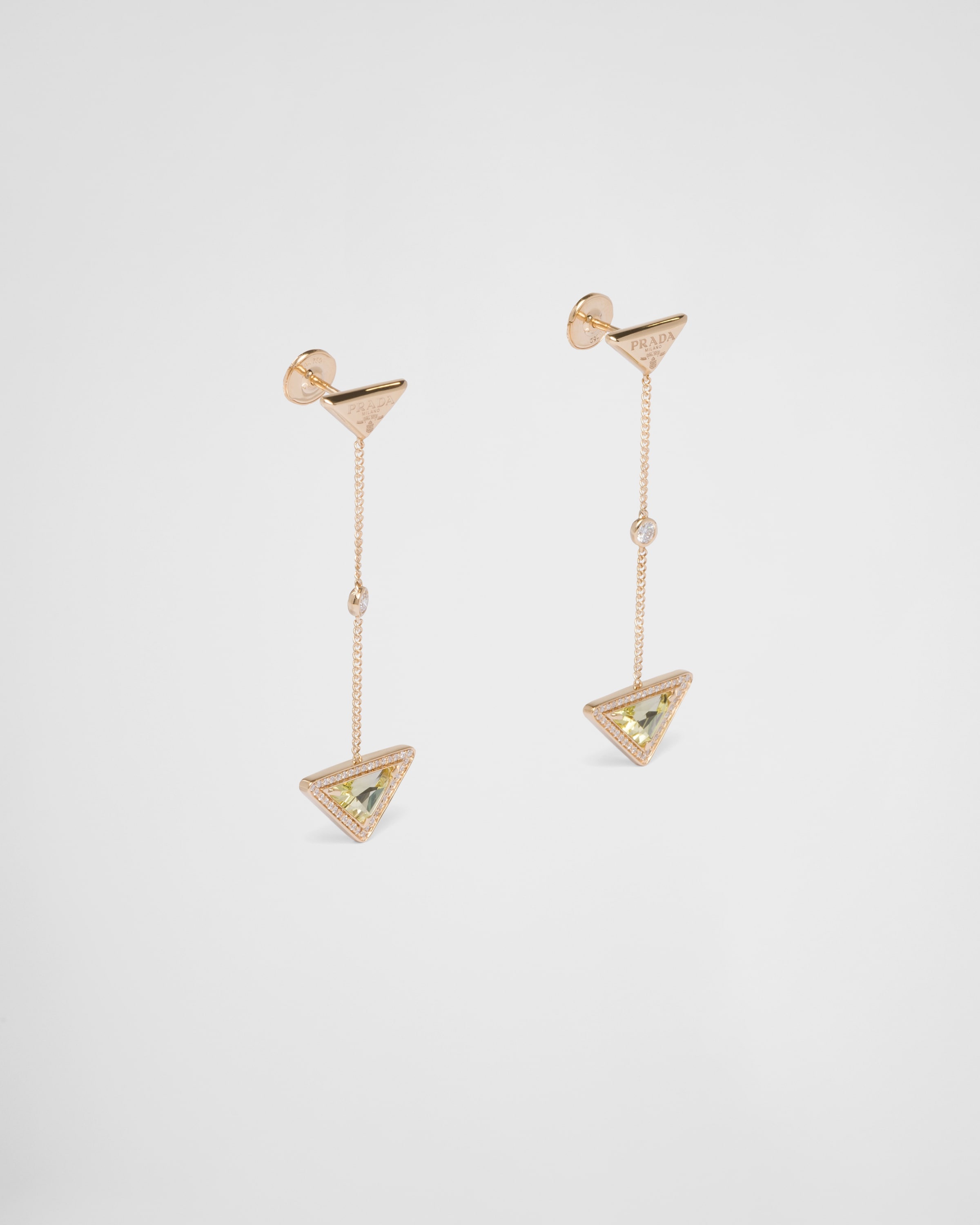 Eternal Gold drop earrings in yellow gold with diamonds and green quartz - 3