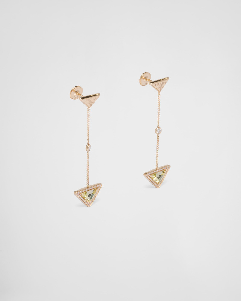 Eternal Gold drop earrings in yellow gold with diamonds and green quartz 3