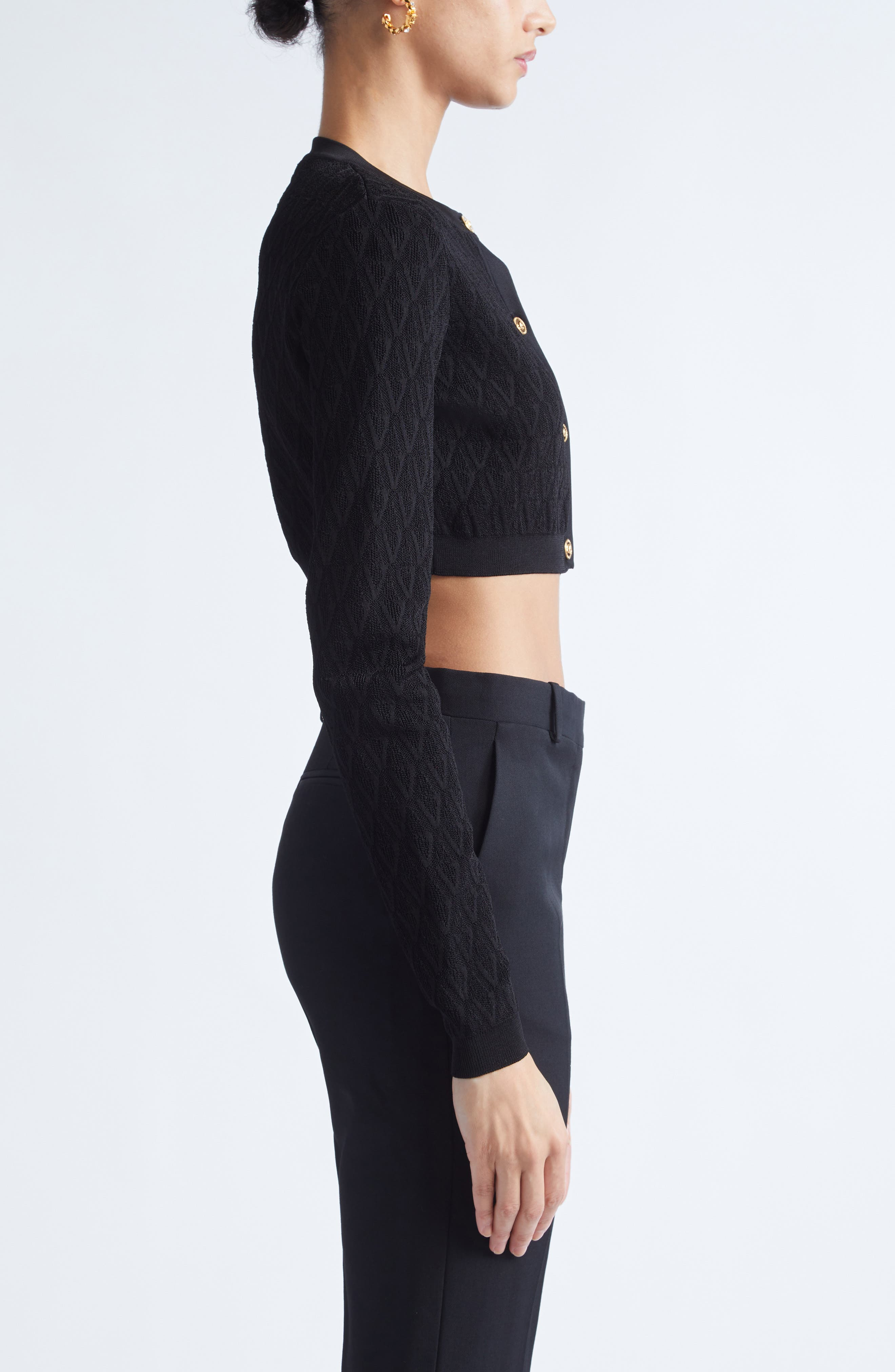 Versace V Jacquard Crop Cardigan in Black at Nordstrom - 4