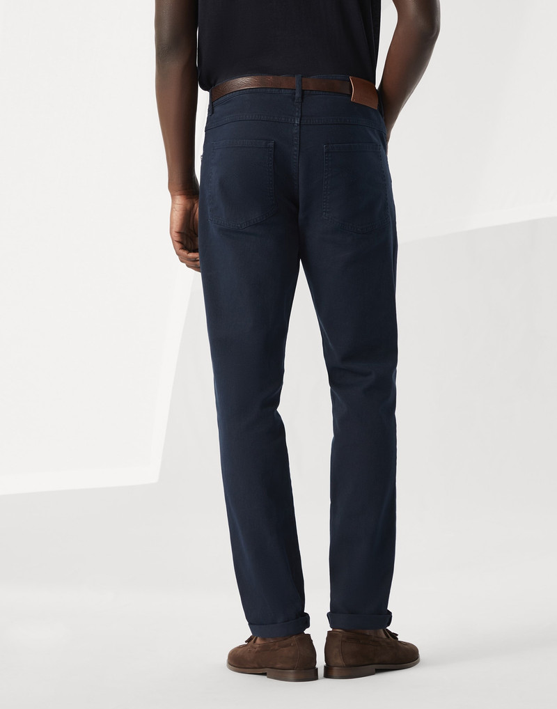 Brunello Cucinelli Garment-dyed slim fit trousers in comfort cotton lightweight denim outlook