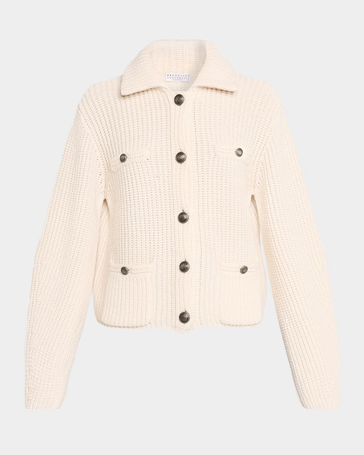 Cashmere Rib Collared Cardigan - 1