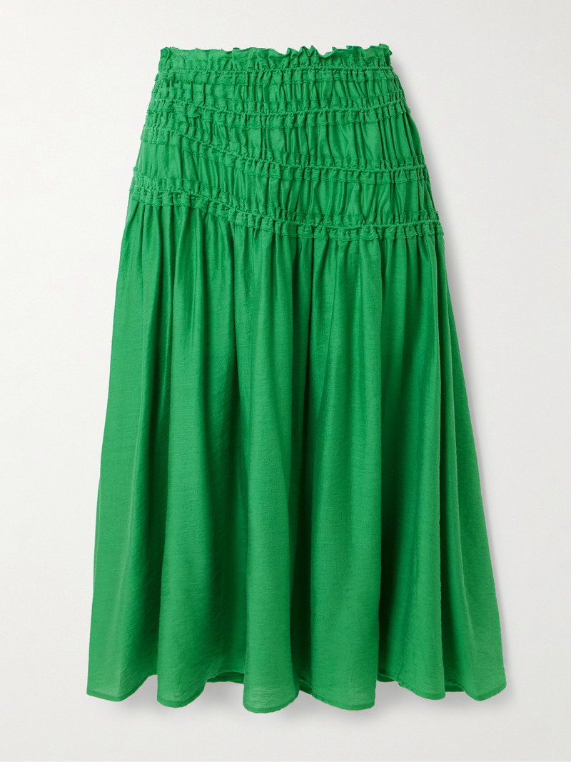 Ruffled Smocked Lyocell-blend Midi Skirt 1