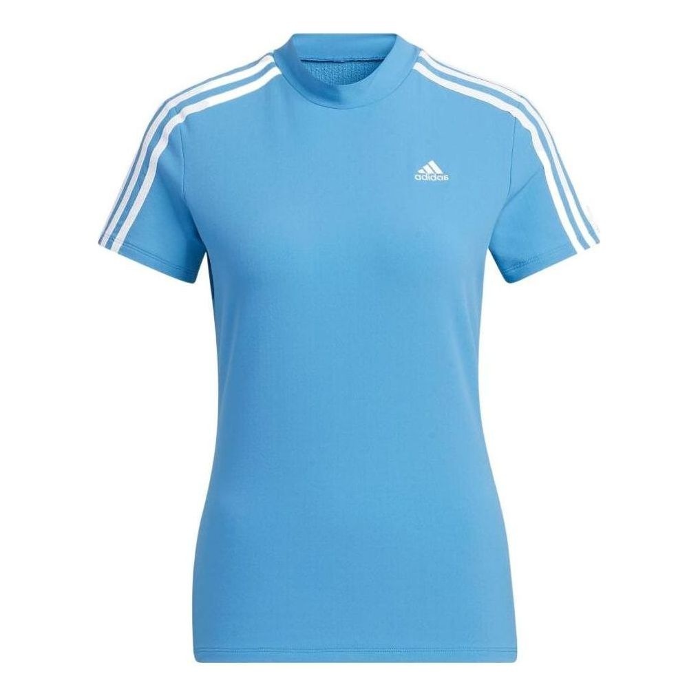 (WMNS) adidas 3-Stripes Mock Neck T-Shirt 'Blue White' HA0211 - 1