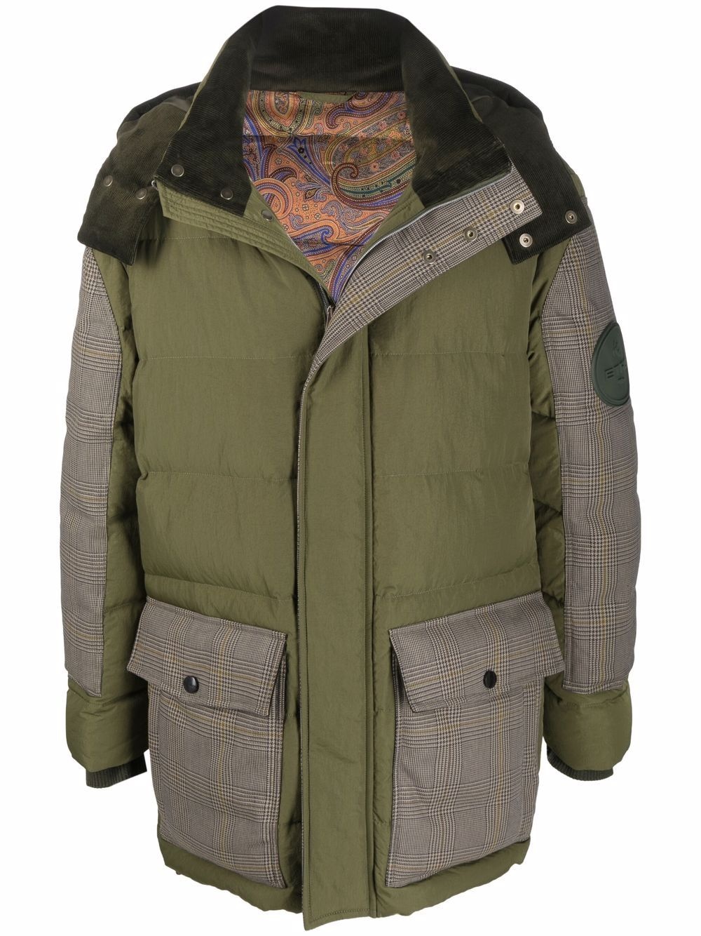 herringbone-sleeved padded down jacket - 1