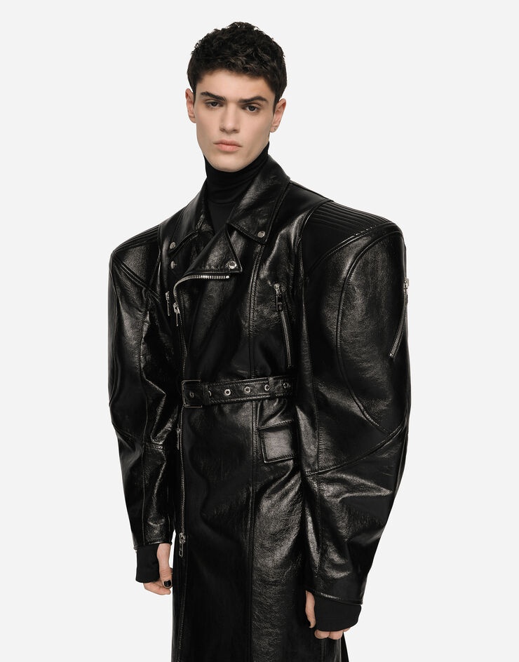 Lambskin trench coat with embossed logo - 4