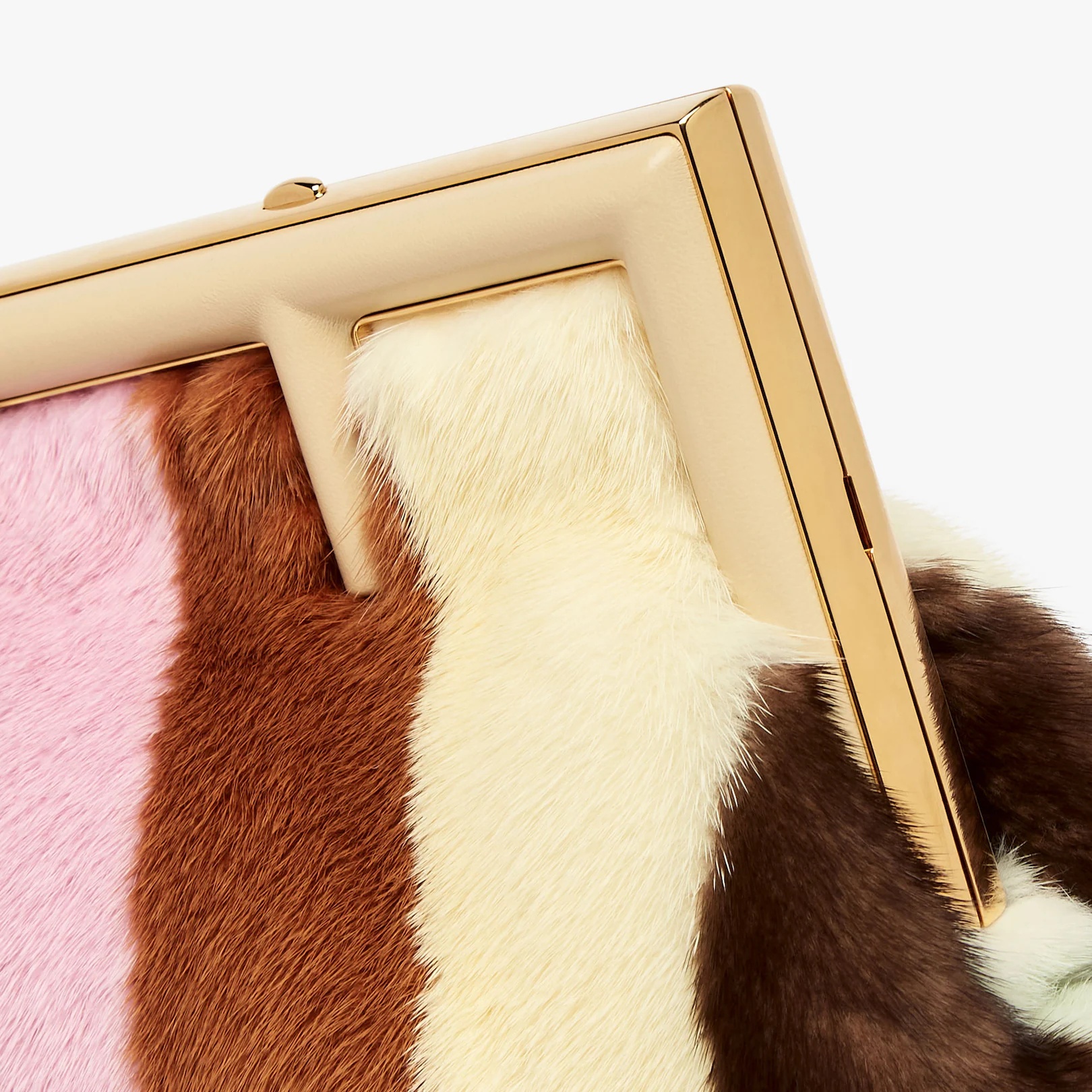 Small Fendi First bag in soft mink with hand inlays to create a multicolored diagonal striped motif. - 5