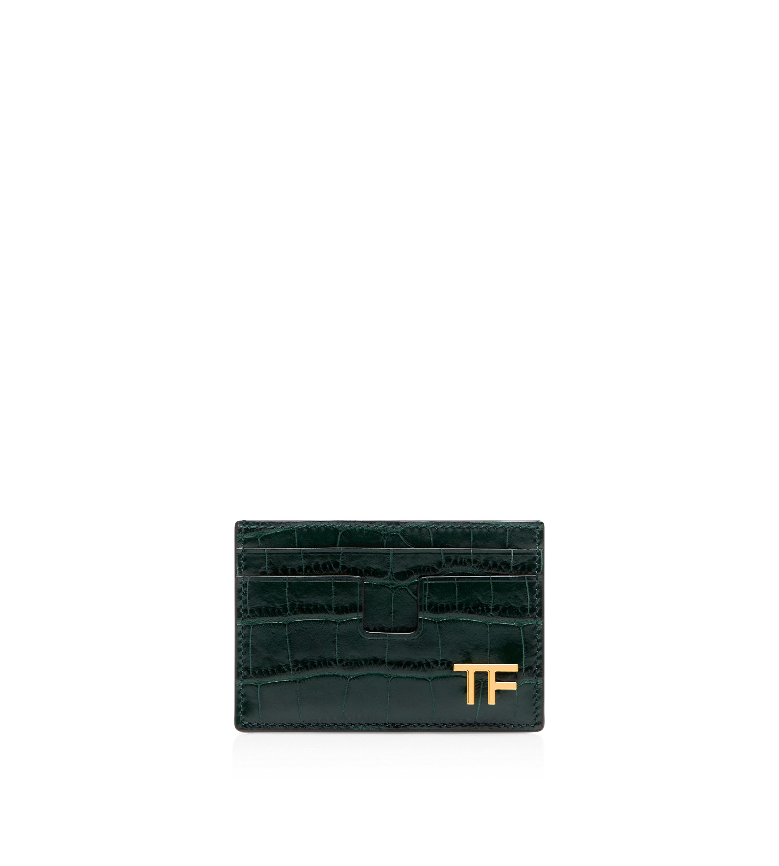 SHINY STAMPED CROCODILE LEATHER CLASSIC TF CARD HOLDER - 1