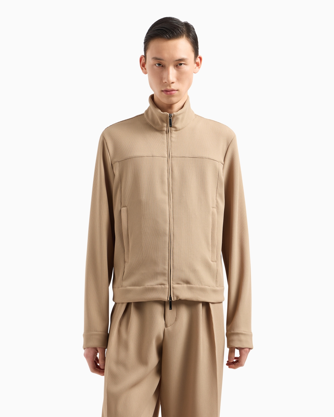 ICON FULL-ZIP BLOUSON IN PIQUÉ-EFFECT MICRO-TEXTURED CRÊPE JERSEY - 4