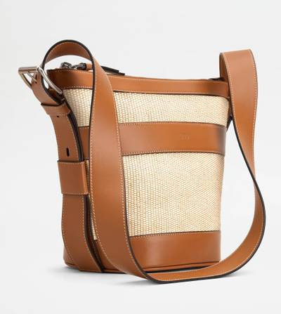 Tod's RAFFIA AND LEATHER BUCKET BAG SMALL - BROWN outlook