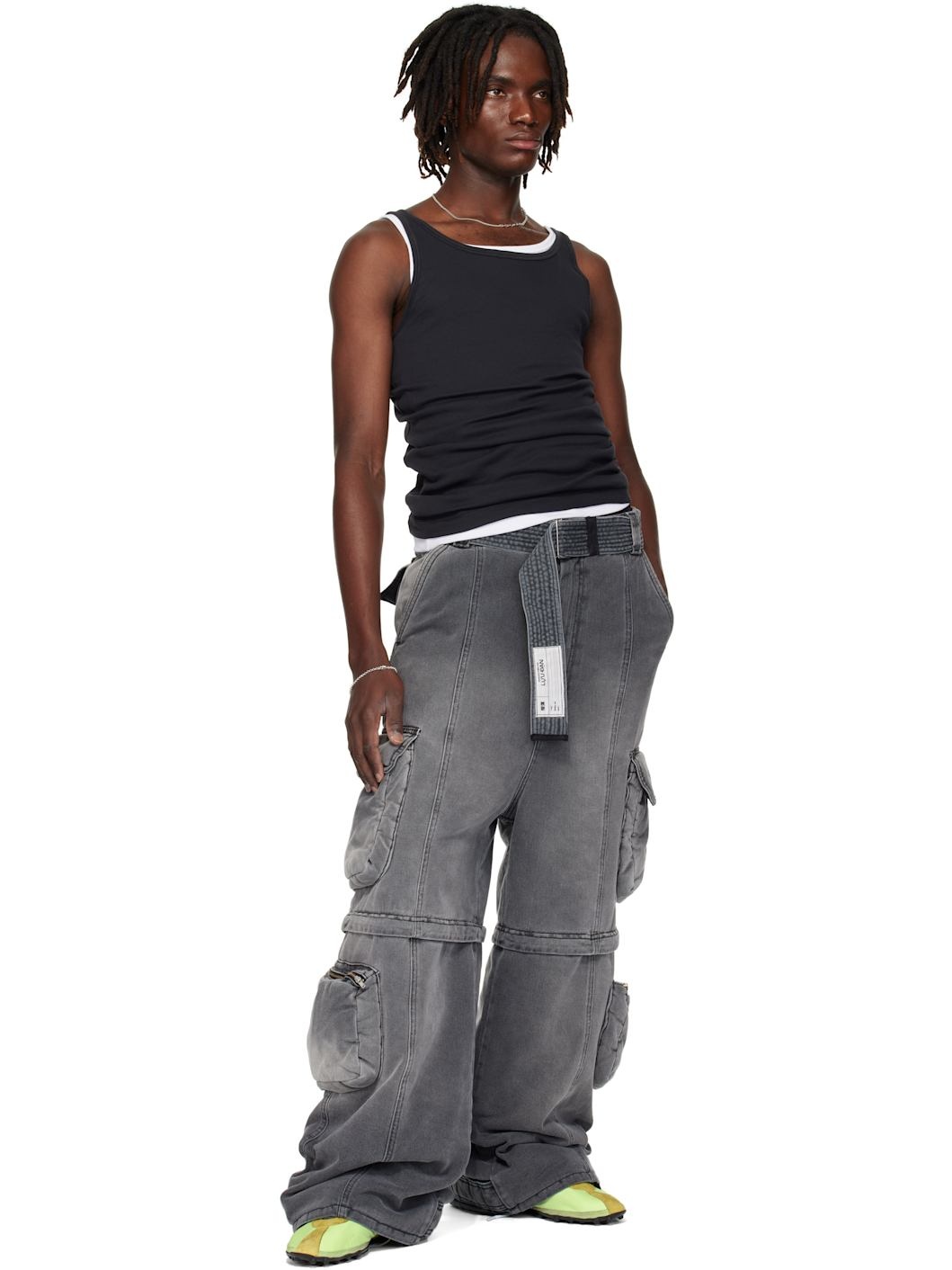 Gray Wadded Denim Cargo Pants - 5