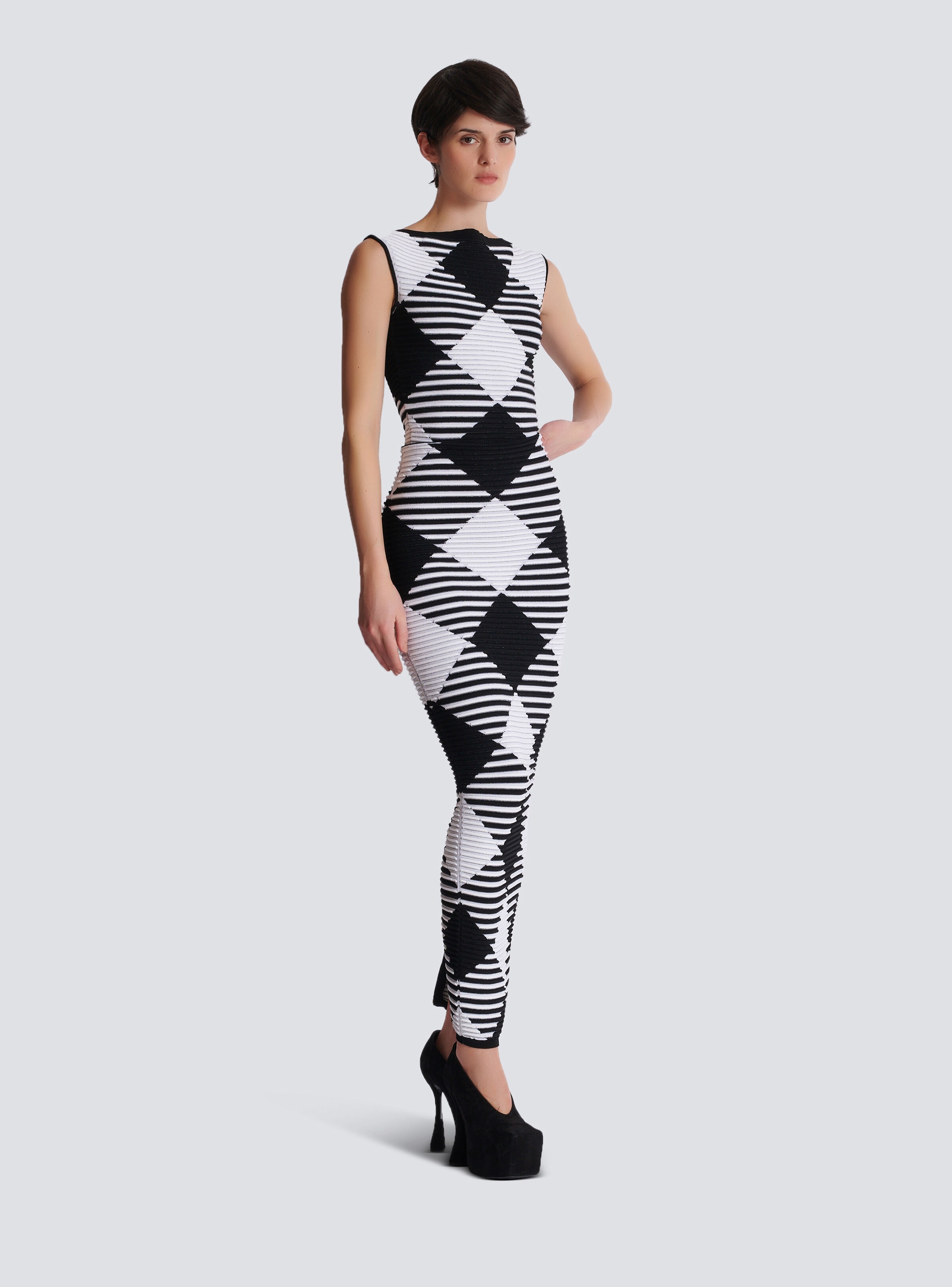 Mid-length skirt in rolled gingham knit - 3