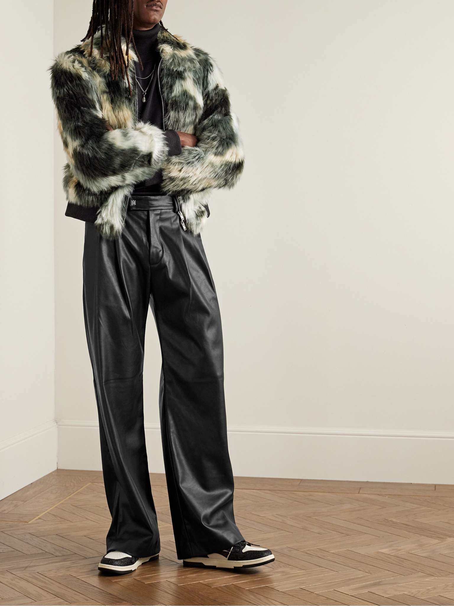 Straight-Leg Pleated Faux Leather Trousers - 2