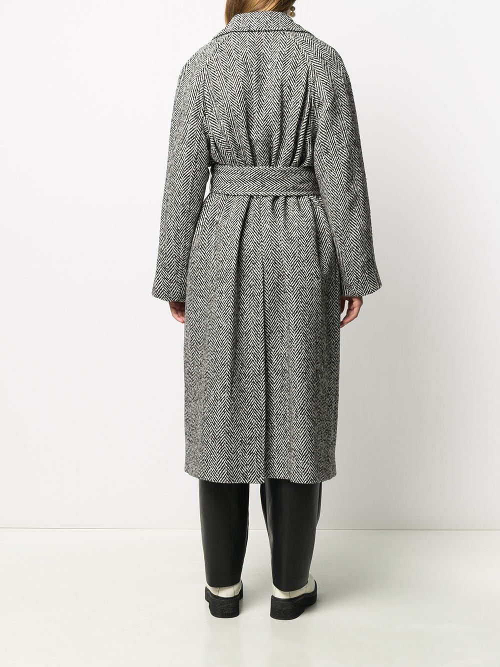 belted herringbone coat - 4