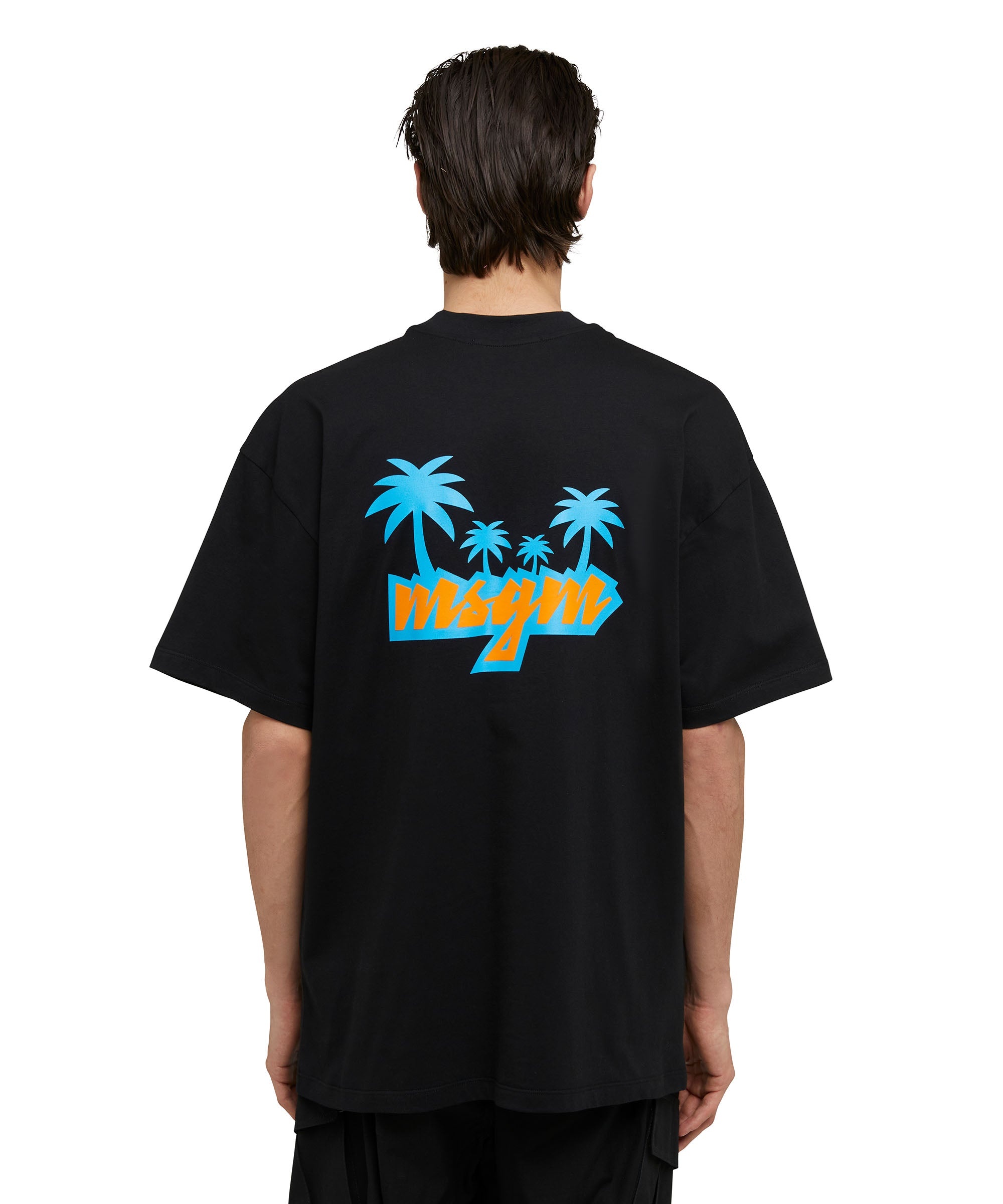 Cotton crewneck t-shirt with embroidered multicolor logo in cursive - 2