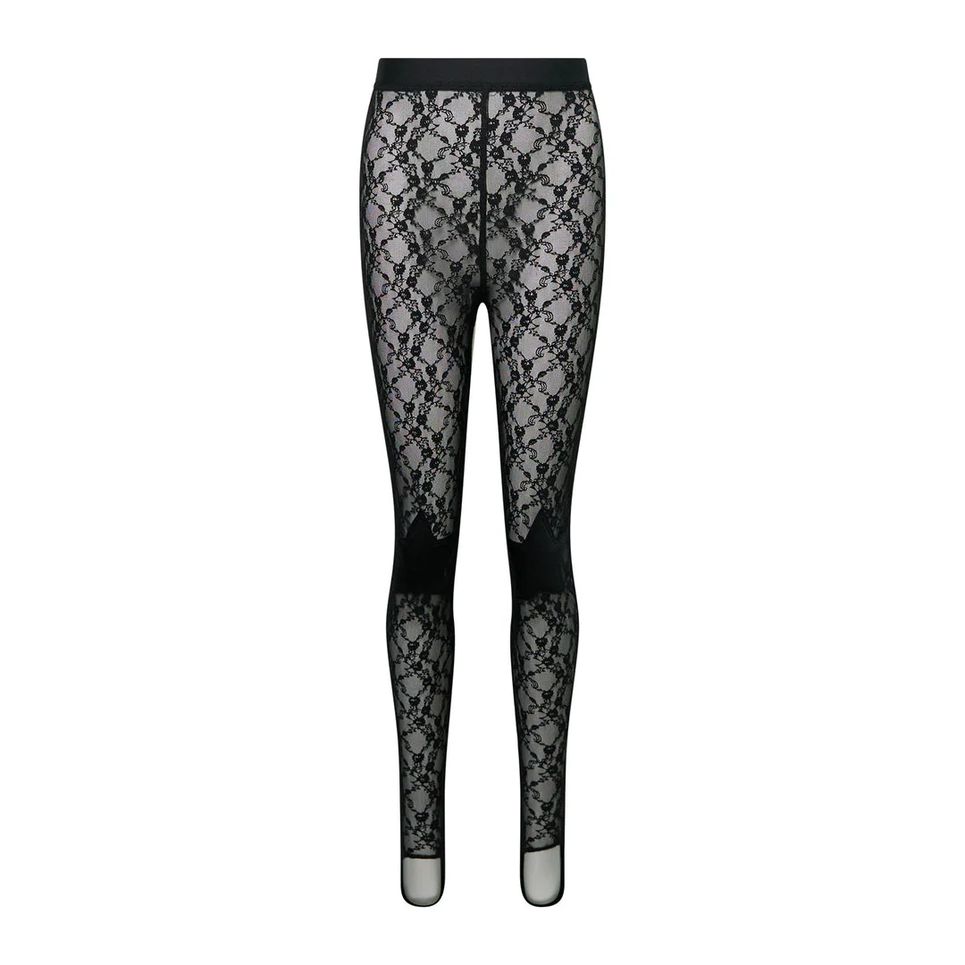 Black Lace Star Patch Leggings - 1