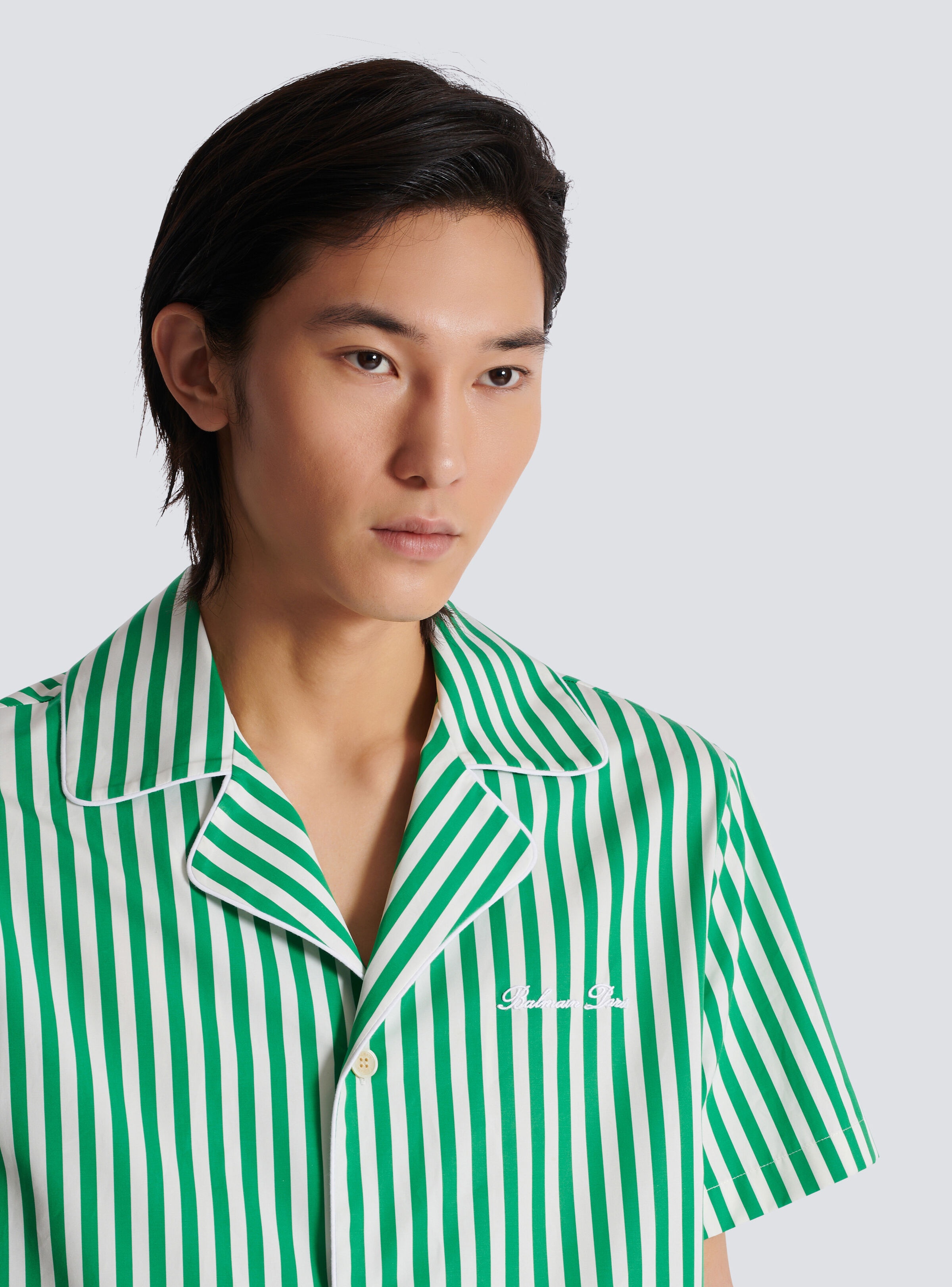 Short-sleeved striped cotton pyjama shirt - 7