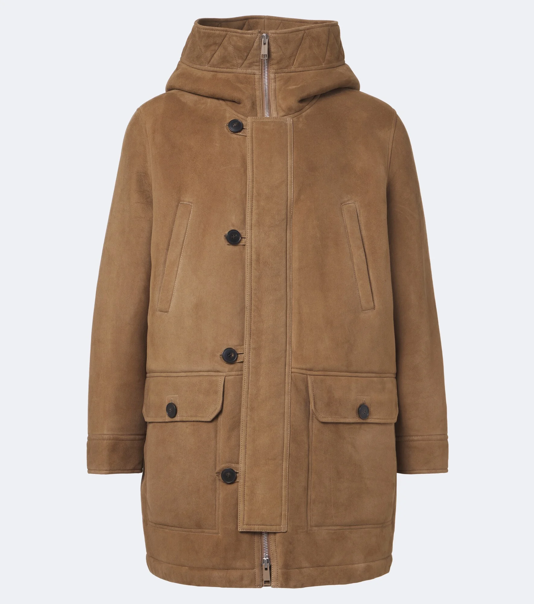 Hooded shearling-lined suede parka - 1