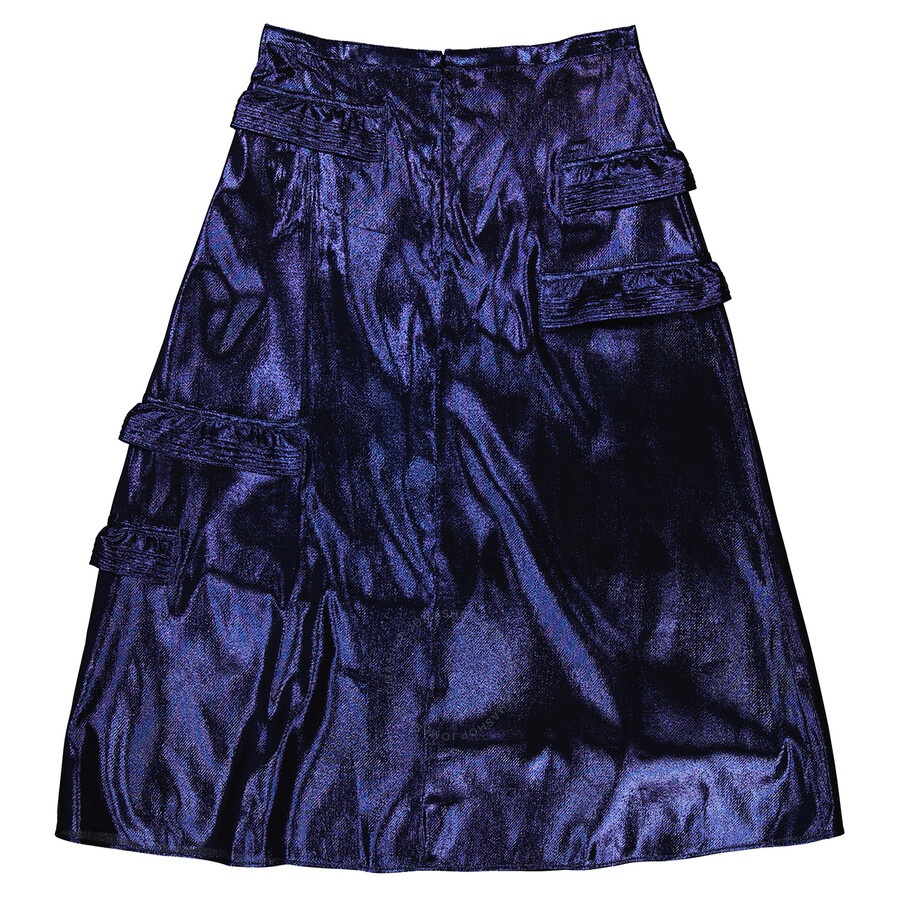Burberry Bright Navy Ruffle Detail Lame Skirt - 3