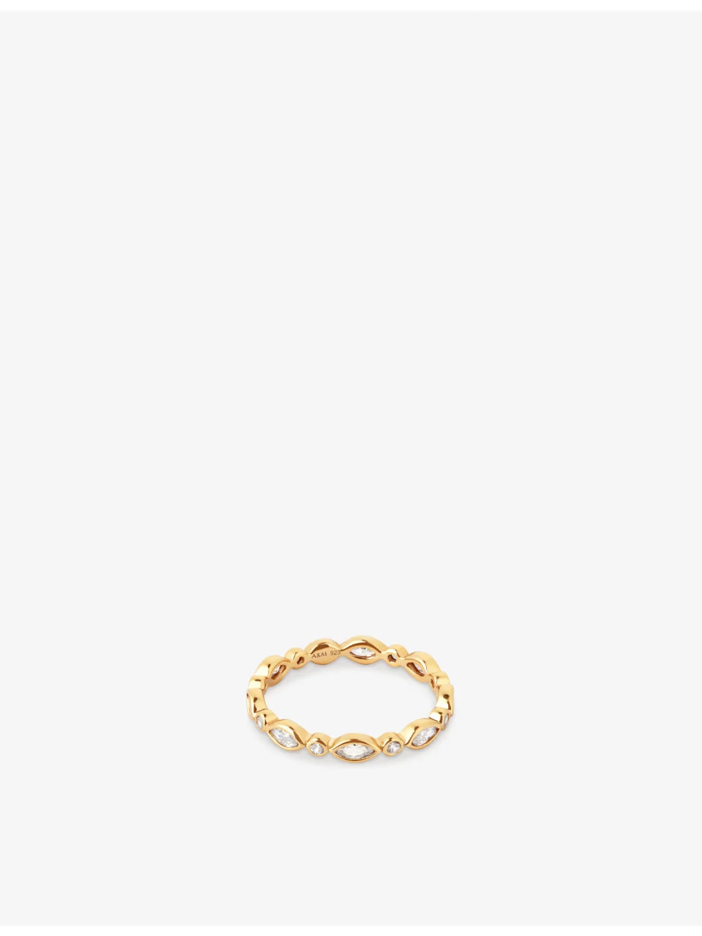 Navette 18ct yellow gold-plated sterling-silver and zirconia band ring - 1