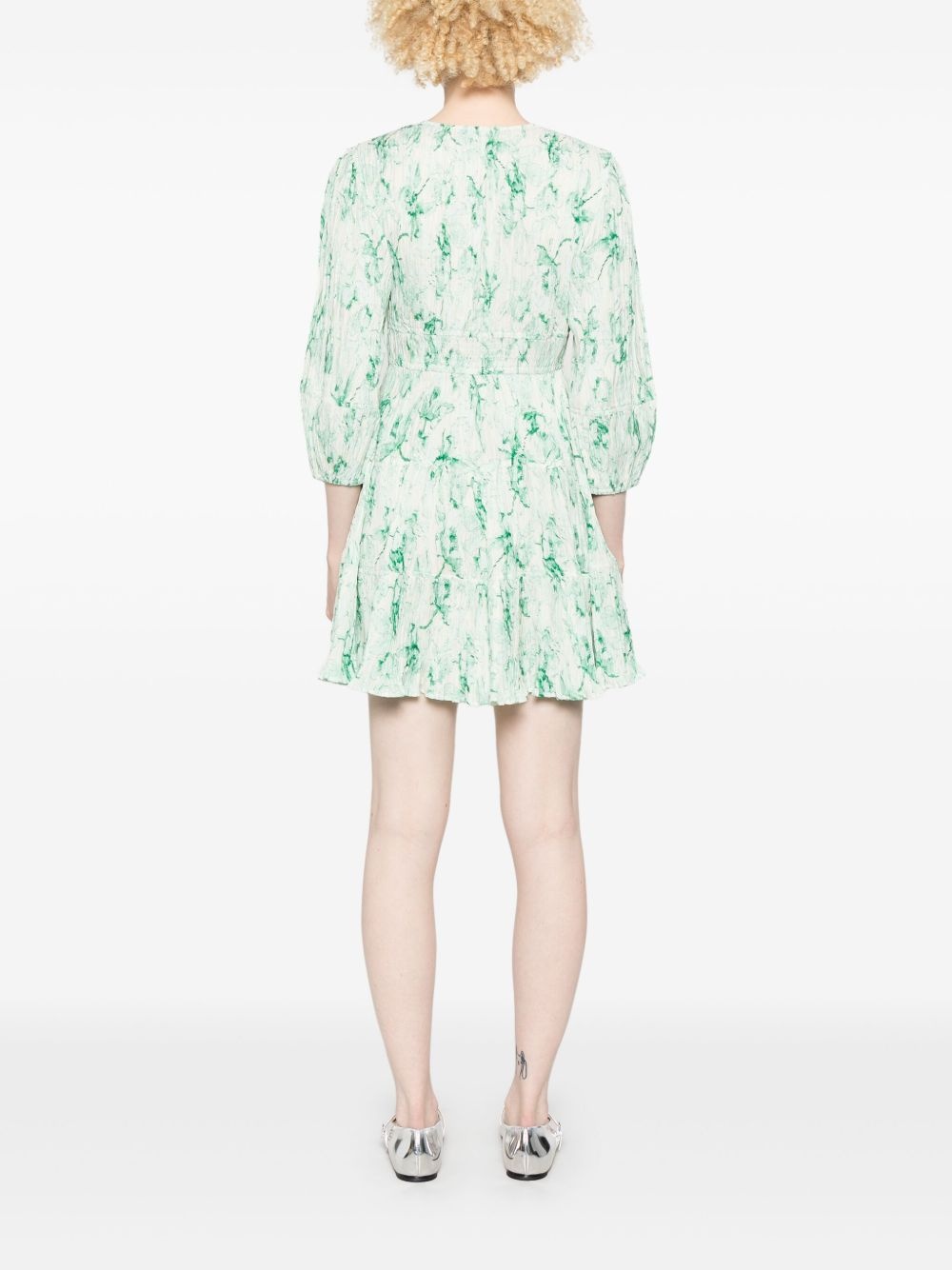 patterned pleated mini dress - 4