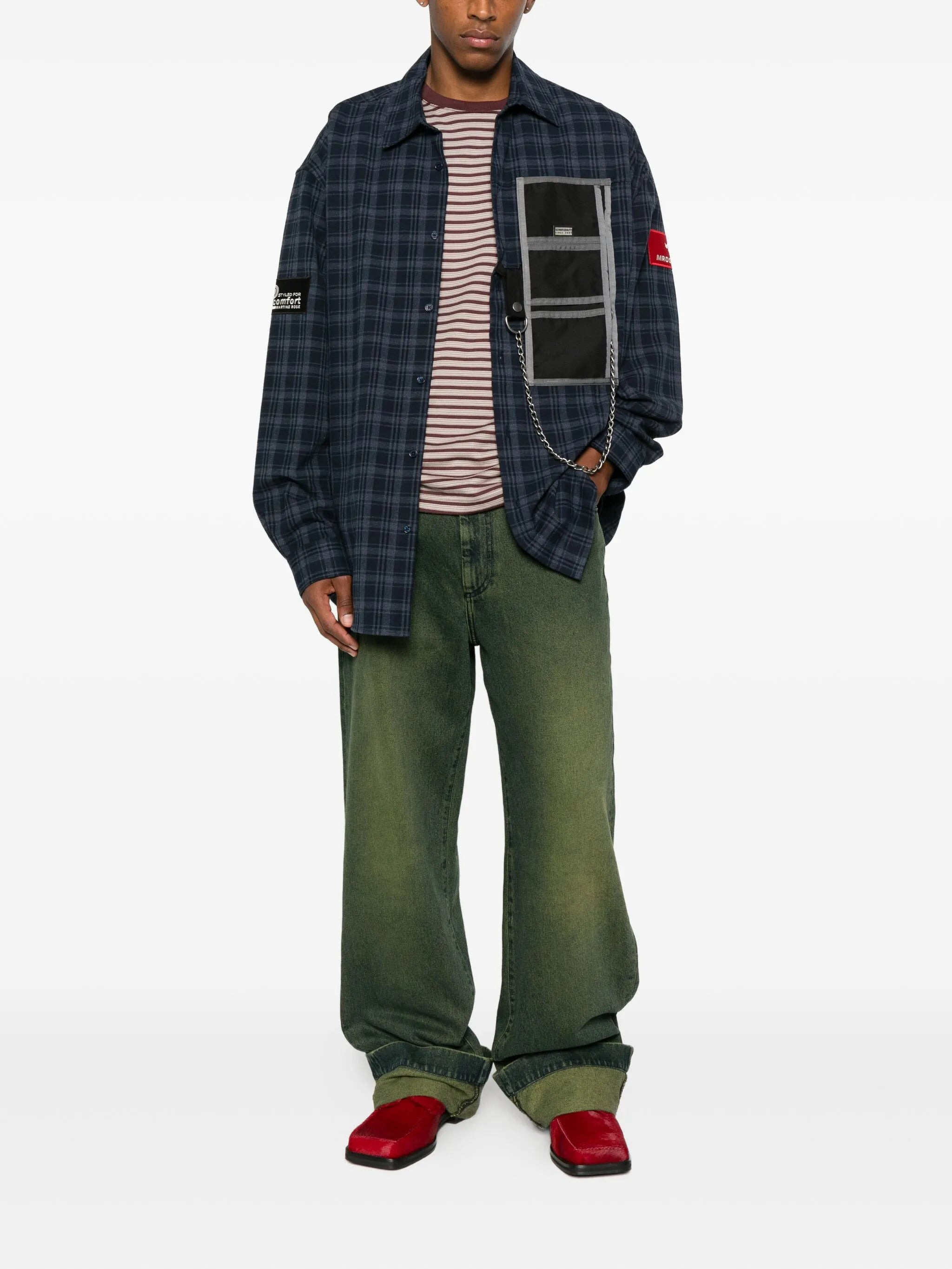 chain-detail checked shirt - 2