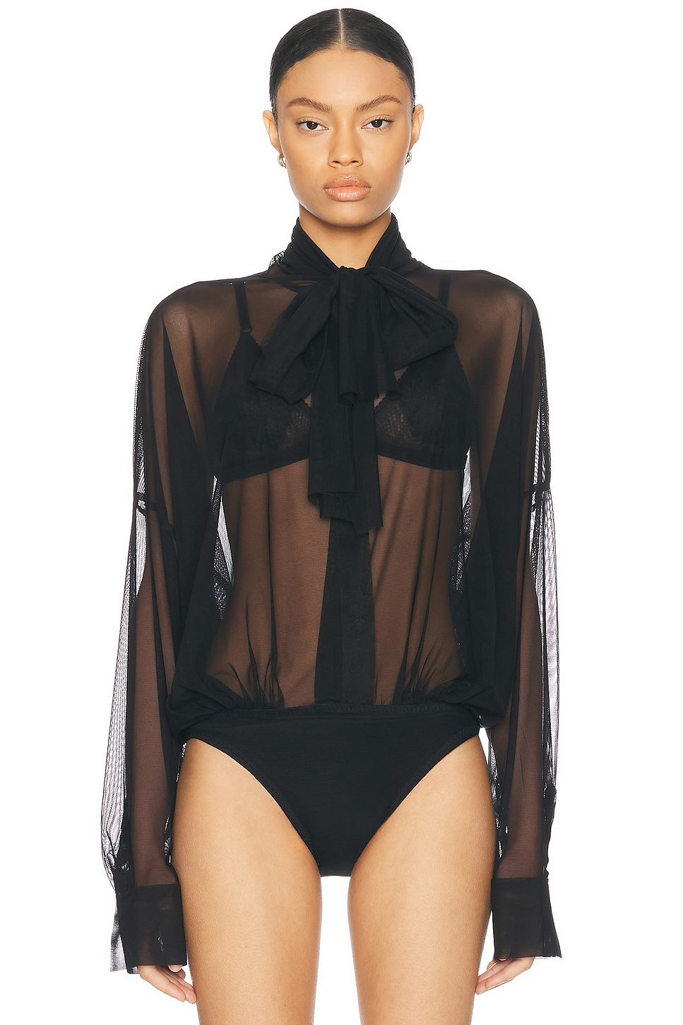 Super Oversized Boyfriend Shirt Bow Bodysuit - 2