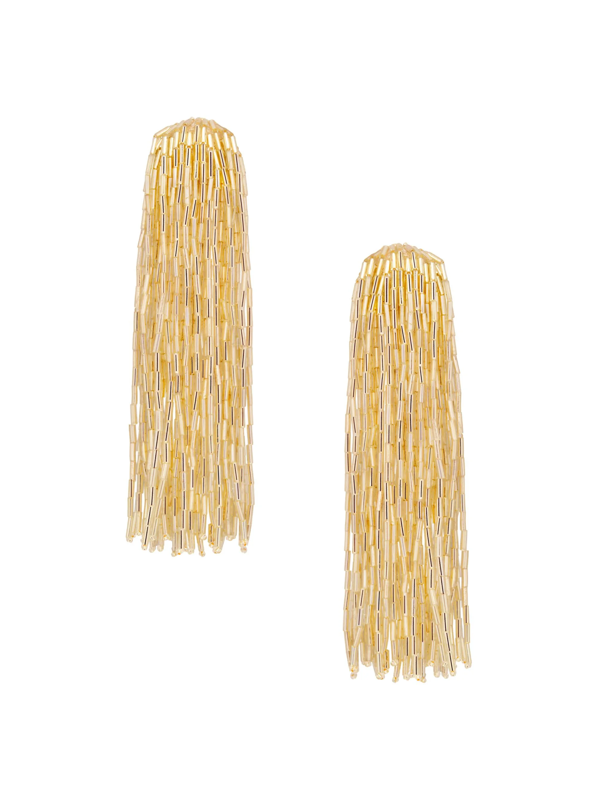 Women's Cascade Tassel Beaded Drop Clip-On Earrings - Gold - 1