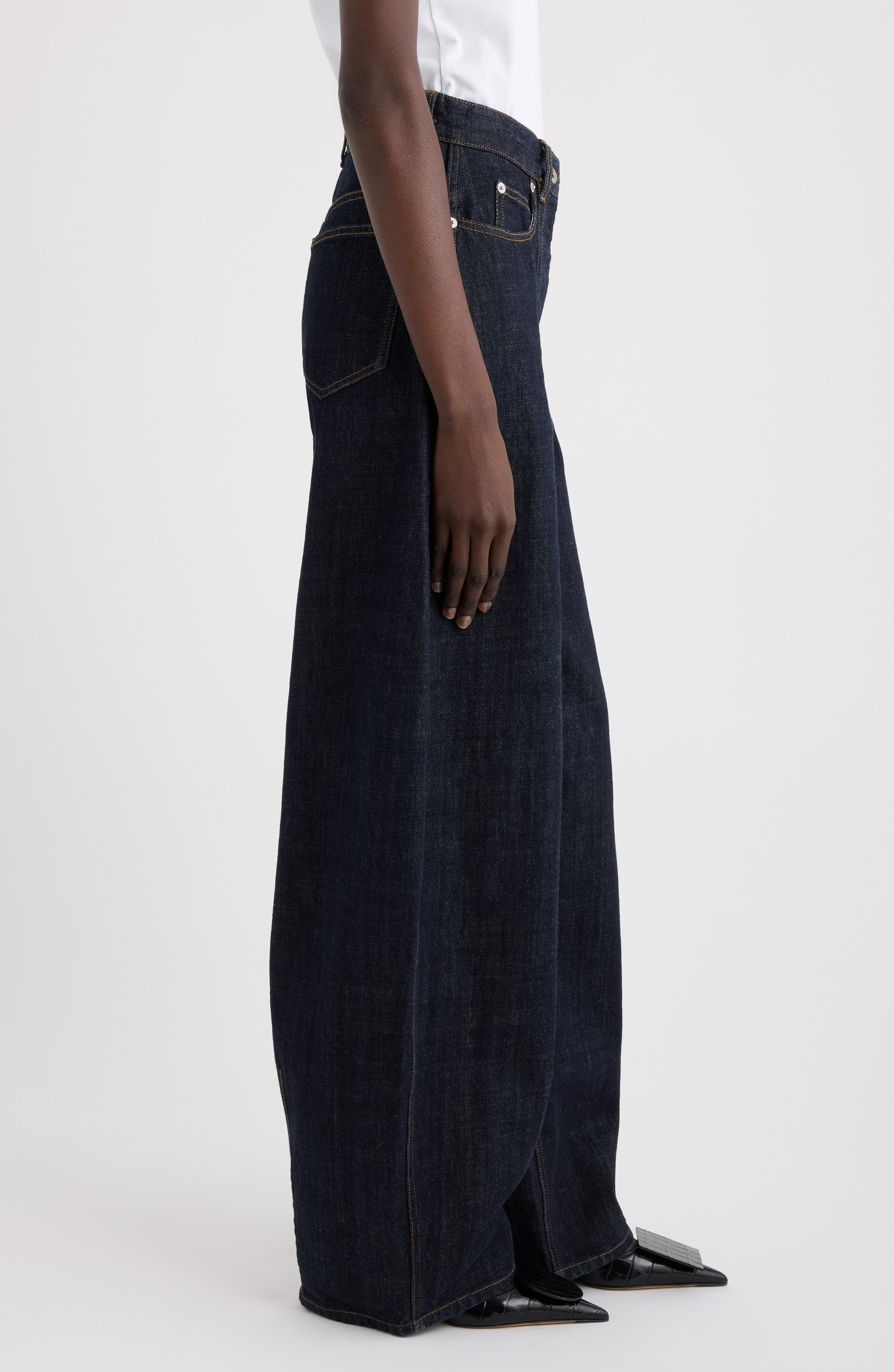 Jacquemus Le de-Nîmes Ovalo Wide Leg Jeans in Dark Navy at Nordstrom - 4