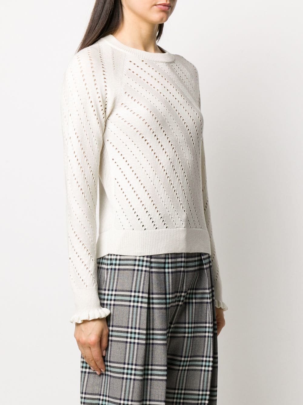 lacy knit crew neck jumper - 3