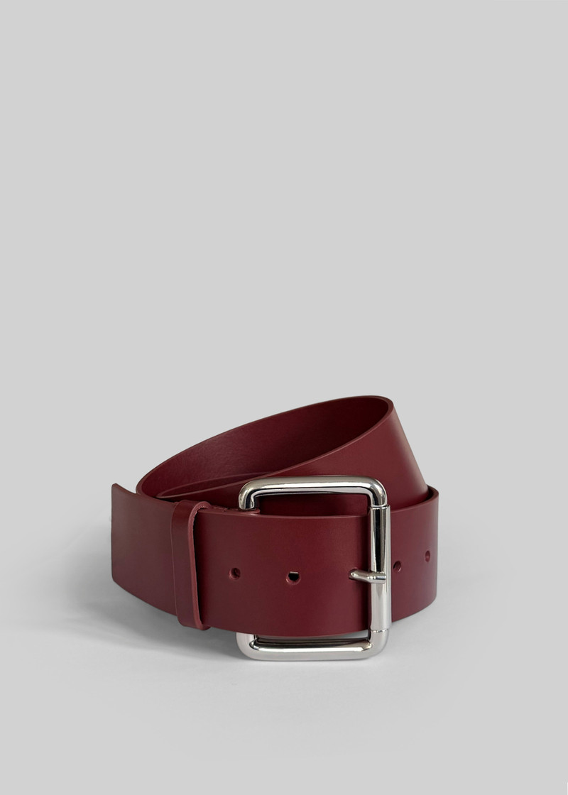 Marty Leather Belt - Burgundy/Silver 1