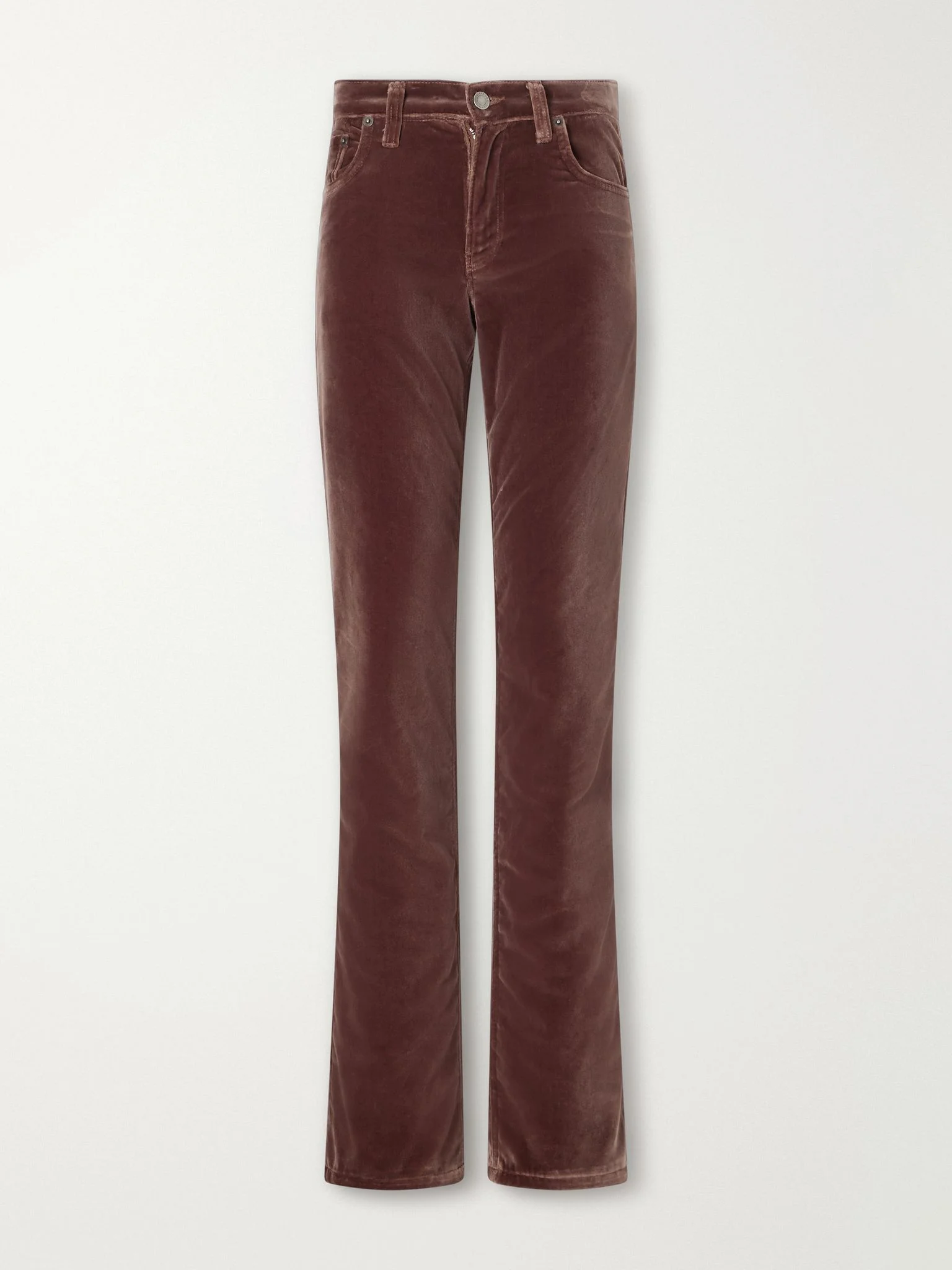 Carly cotton-velvet mid-rise straight-leg pants Brown - 1
