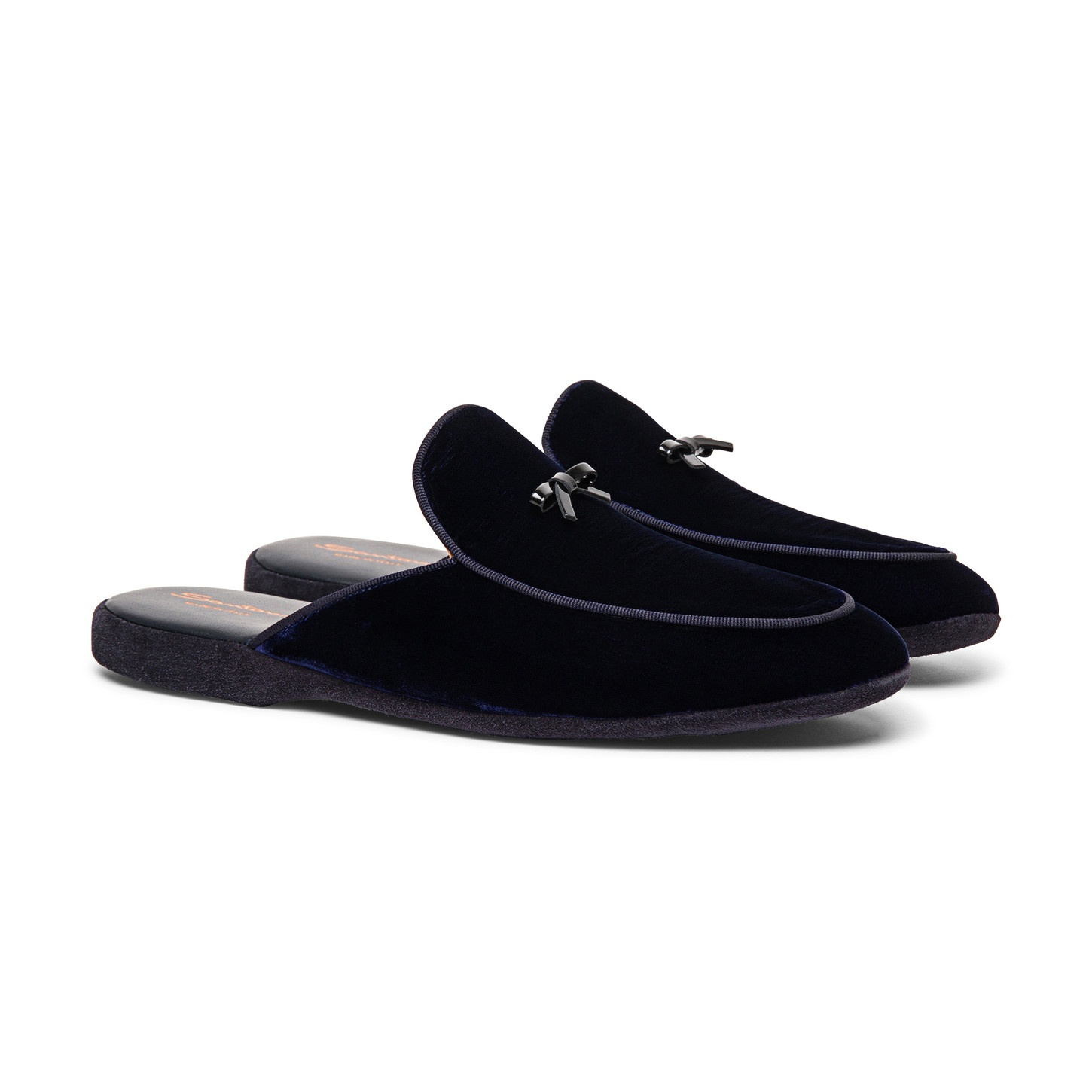 Men’s blue velvet slipper with bow detail - 2